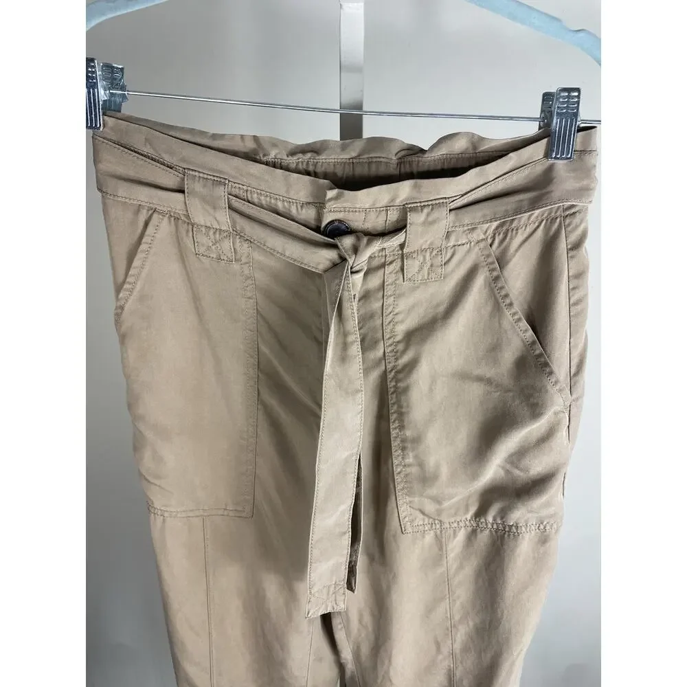 Banana Republic Womens Tan Khaki Lyocell Linen Belted Utility Jogger Pants 4